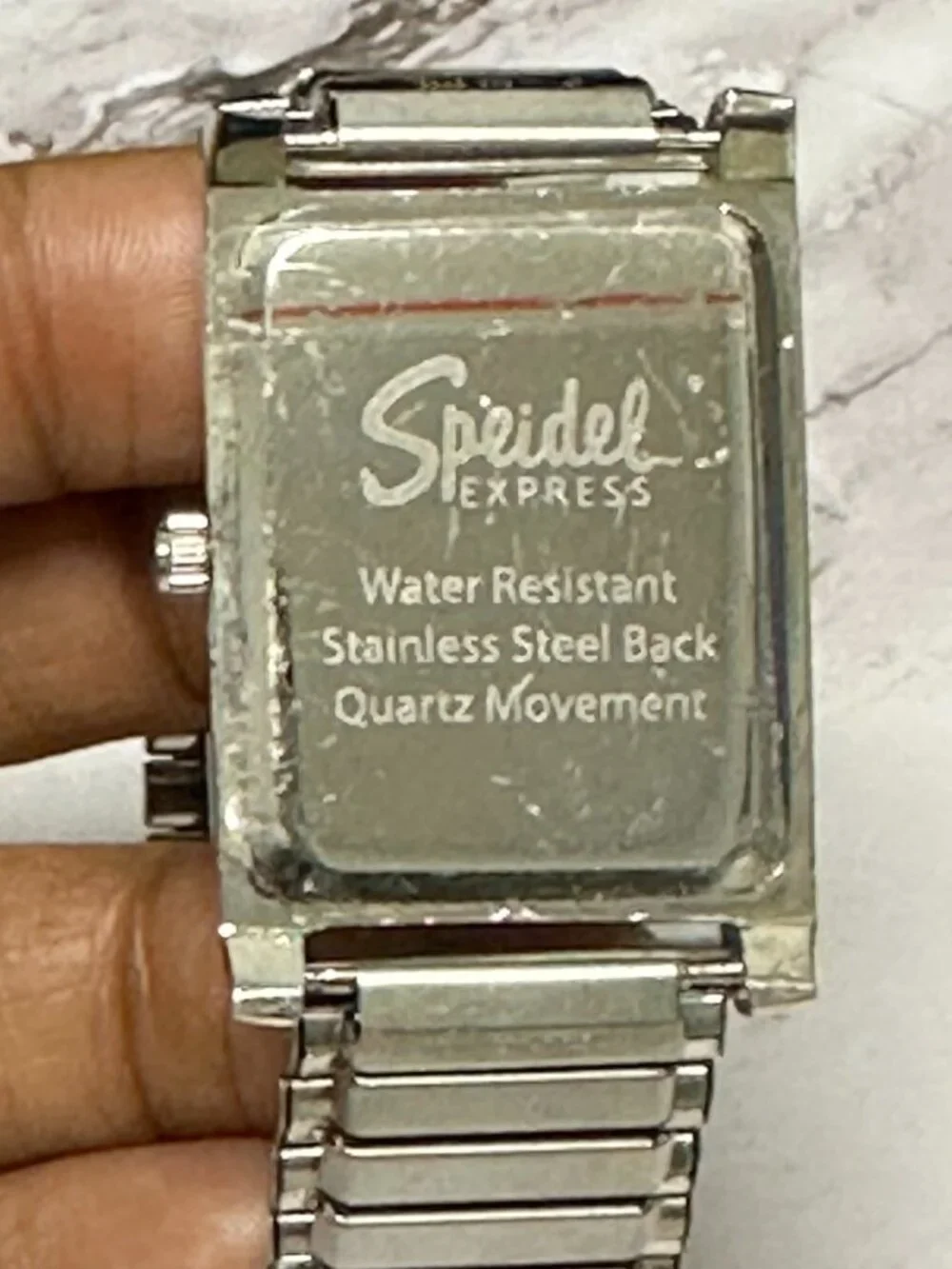 Speidel Tank Watch Women Silver Tone White Dial Stretch Band New Battery 7 Inch